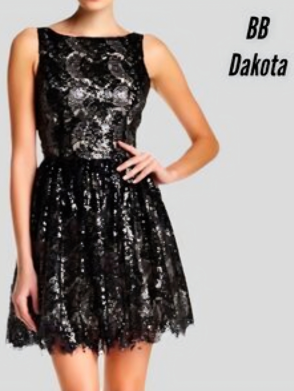 BB Dakota Black Sequin Lace Cocktail Dress Size 8